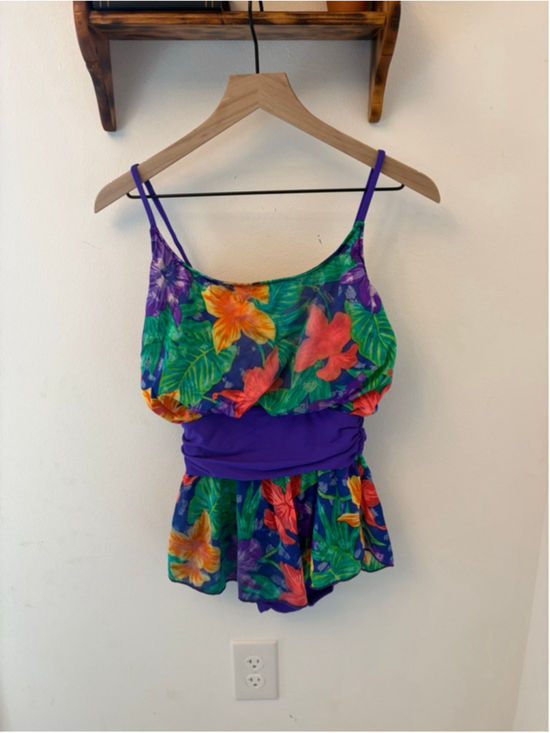 Sun Streak Other - Vintage Sun Streak Tropical Swimsuit Size 8 Floral One Piece Skirted